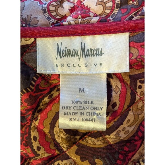 Neiman Marcus 100% Silk Quilted Red Vintage Open Front Jacket M Paisley Lined - Picture 6 of 6